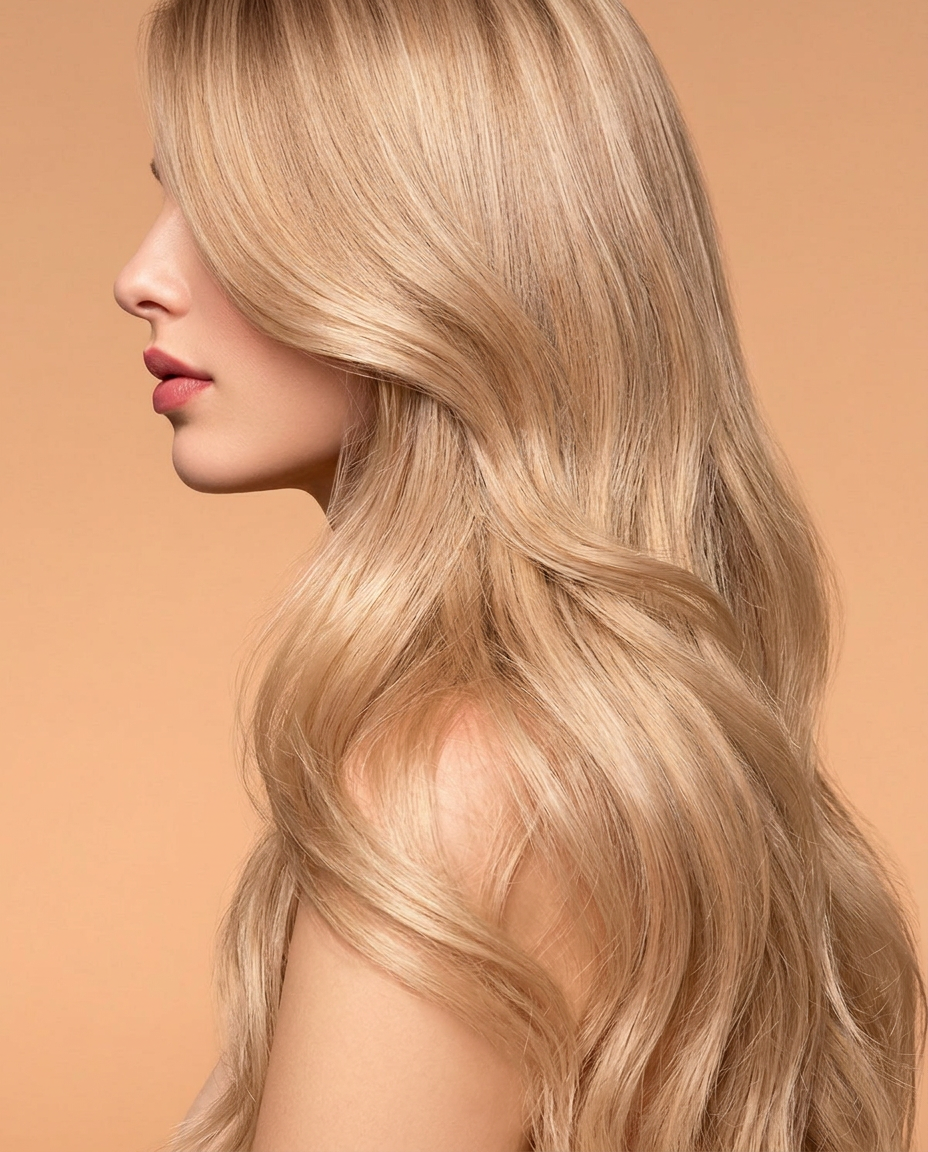 Model with Champagne Linen hair extensions